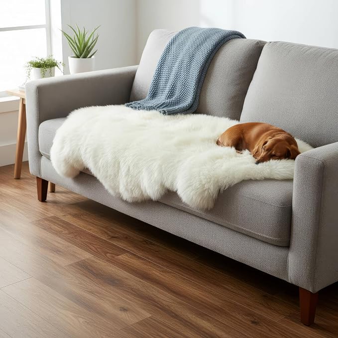 Real Sheepskin Rug 2' x 6' Double Pelt – Natural Genuine Sheep Skin for Bedside/Accent, Soft & Plush - Throw Rugs for Bench/Chair - All Natural Non-Dyed Color