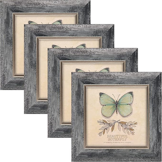 XUANLUO 5x5 Picture Frames Set of 4 Rustic Retro Photo Frame with HD Plastic Cover for Wall Mount and Tabletop Display Family Friends Wedding Gift