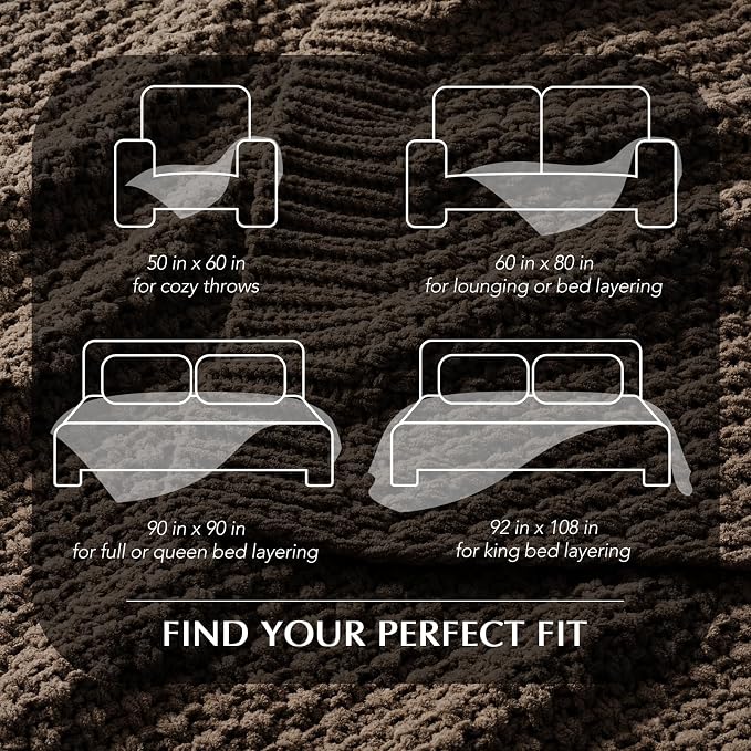 EVERGRACEHOME Chunky Polyester Knit Throw Blanket for Couch, Soft Luxurious Oversized King Moss Stitch Blanket for Bed, Large Cozy Farmhouse Knitted Throw for Sofa, Cocoa Brown, 108" x 92"
