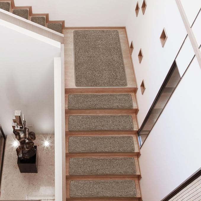 PURE ERA Carpet Stair Treads Tape Free Non Slip Indoor Stair Carpet Stair Protectors Pet-Friendly Non-Slip Skid Resistant Washable Reusable 8" x 30"(7 Pieces,Brown)