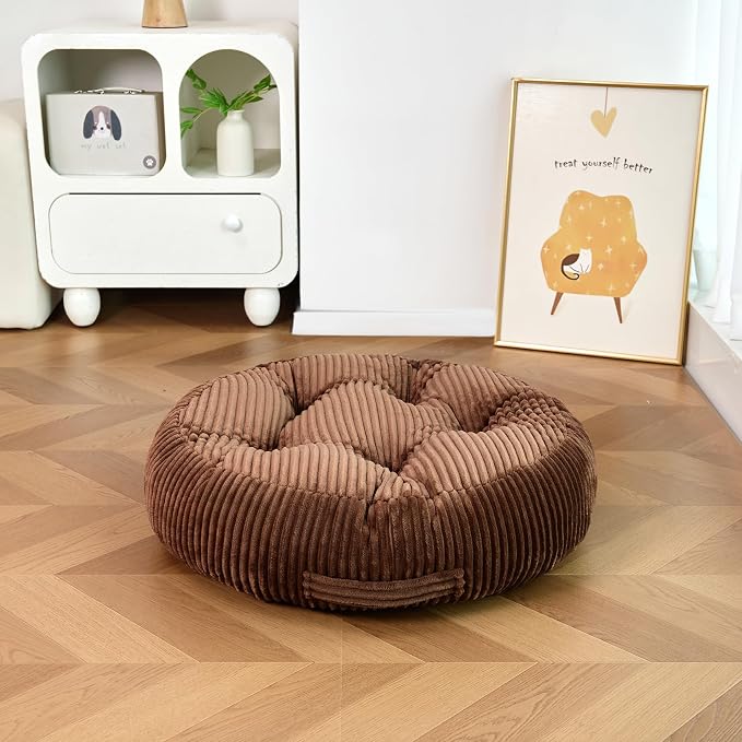 Round Floor Pillow, 6-Inch Thick Meditation Floor Cushion with PP Cotton Filling, Soft Corduroy Boho Floor Seating for Living Room, Bedroom, 22 x 22 Inches (Coffee, 1 Pack)