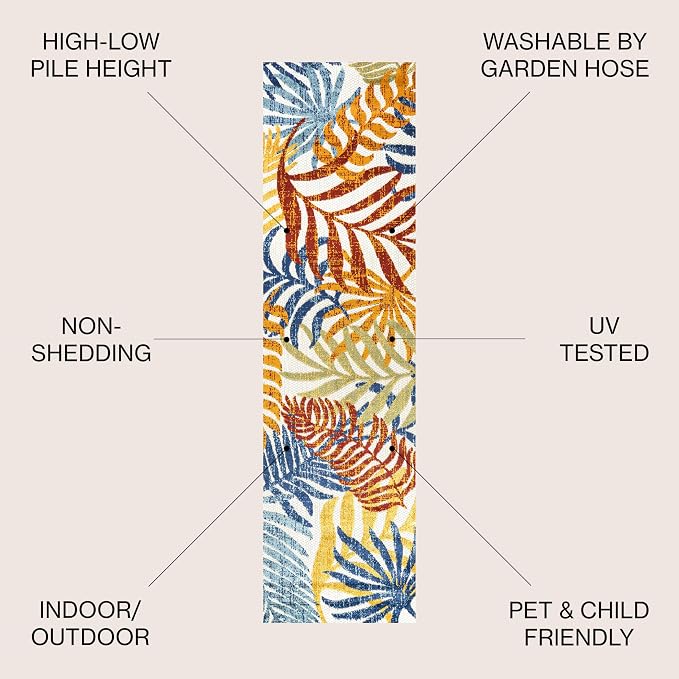 JONATHAN Y Tropics Palm Leaves Indoor Outdoor Runner Rug 2X8 Cream/Orange | Ships Rolled, Durable Flat Weave, Lays Flat for Backyard, Patio, Porch, Easy-Cleaning, High Traffic,Pet-Friendly,Non-Shedding