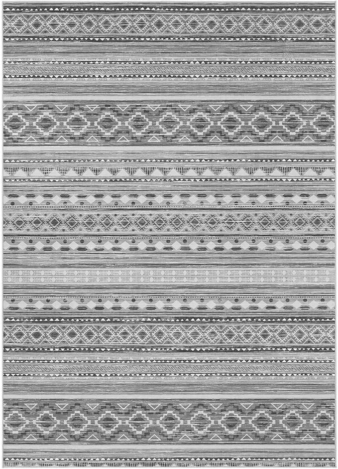 cotiled 8x10 Area Rug Living Room: Washable Boho Rugs with Non Slip Backing Large Soft Indoor Stain Resistant Carpet for Bedroom Farmhouse Dining Room Lightweight Home Decor Beige Grey
