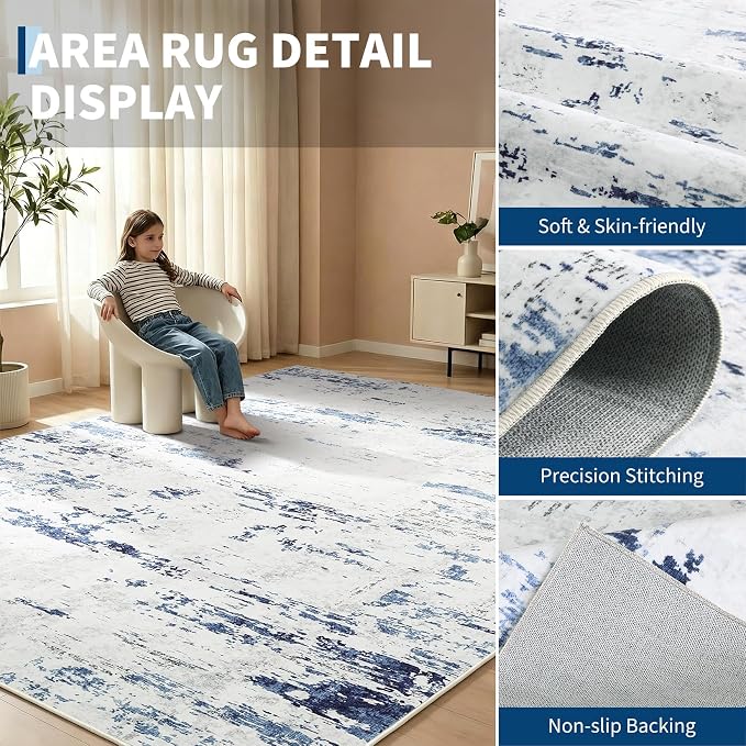 GarveeHome 8x10 Abstract Area Rug, Washable Soft Low Pile Non Slip Accent Rug for Living Room, Bedroom, Dining Room, Modern Neutral Indoor Carpet