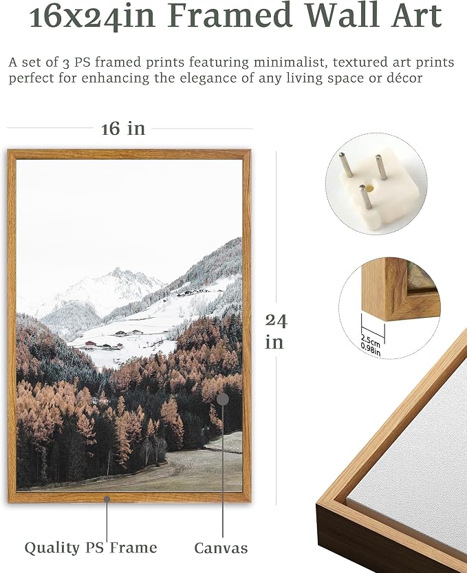 UPWOIGH Mountain Landscape Framed Wall Art, 16 x 24 Inch, Set of 3 | Mountain, Lake and Pine Tree Photography Prints, Soft Neutral Tones, Light Wood Frames for Bedroom, Office and Living Room