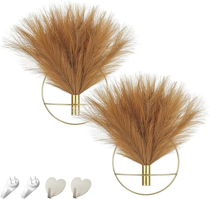 Pretty Jolly Wall Decor Metal Vase Decoration Holder, Mounted Artificial Flowers, Fake Wheat 2 Pack, Art Artificial Greenery, Farmhouse, Boho