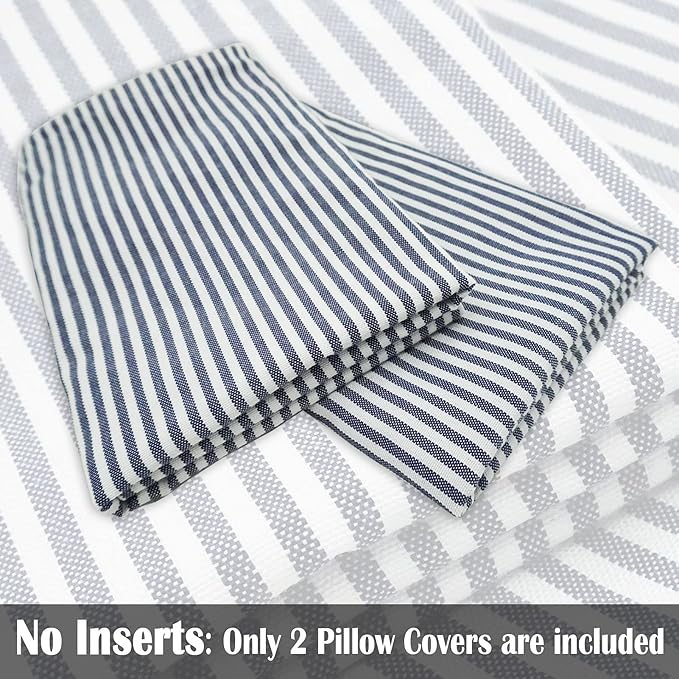 CARRIE HOME Blue White Farmhouse Striped Pillow Covers 18x18 Set of 2 Navy Blue Farmhouse Decor Pillows for Sofa Bedroom Chair and Christmas Decoration