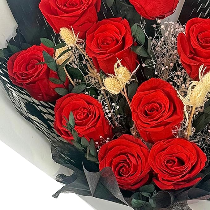 Qutawua Preserved Flower Eternal Rose Bouquet,12 Forever Flowers in Gift Box,Romantic Gift for Women,Valentine's,Mother's Day Gift(Red, 12 Rose)