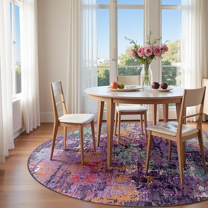 RELEANY Washable Area Rugs 8ft Non-Slip Modern Abstract Soft for Living Room Entryway Bedroom Nursery, Print Pattern, Purple Orange Blue Green Rust Red Colorful