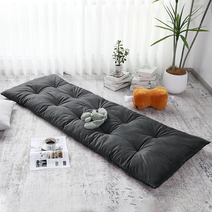 BALAPET Floor Lounger Pillow,Foldable Light Thick Tufted Floor Pillow Cushion with Elasticized Webbing for Easy Storage Floor Lounger for Meditation, Playing, Yoga, Reading, Sleeping(Dark Gray)