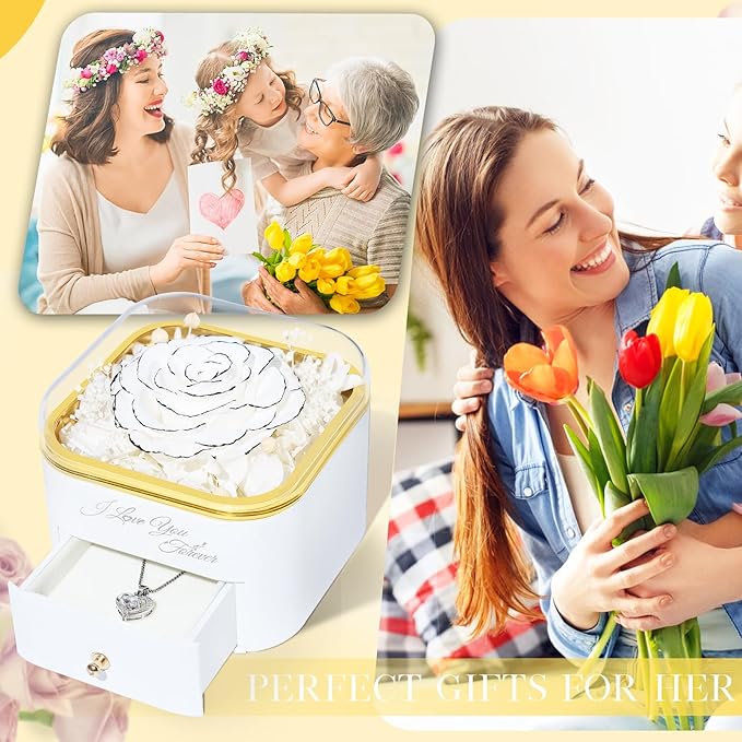 Beferr Birthday Gifts for Women Preserved Real Rose with Necklace Eternal Roses Forever Flowers for Delivery Anniversary Mothers Gifts for Mom Her Grandma Wife Sister from Daughter Son