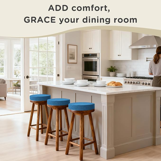 AddGrace 2.5" Thick Non Slip Round Chair Pad 1 Pack, 16", Blue | Machine-Washable Cover, Non-Slip, for Kitchen, Dining Room, Office, Floor, Bistro Cafe, for 16" Ottoman, 16" Round Stool