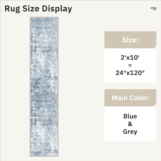 Soalmost Runner Rug 2'x10' Abstract Washable Non-Slip Runner Rugs for Kitchen Bathroom Laundry Room Blue Vintage Floor Carpet Runners for Hallway Entryway