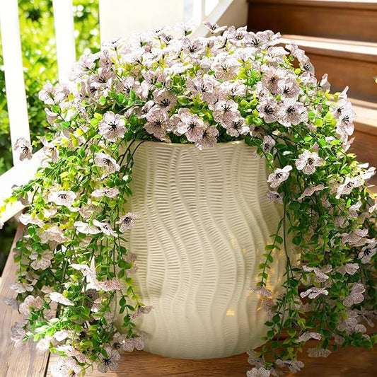 Fanfantoey 3Pcs Artificial Flowers for Outdoors, UV Resistant Fake Flowers, Realistic Artificial Hanging Flowers, Fake Plants Silk Daisy Vines for Spring Summer Outdoor Decor(White)