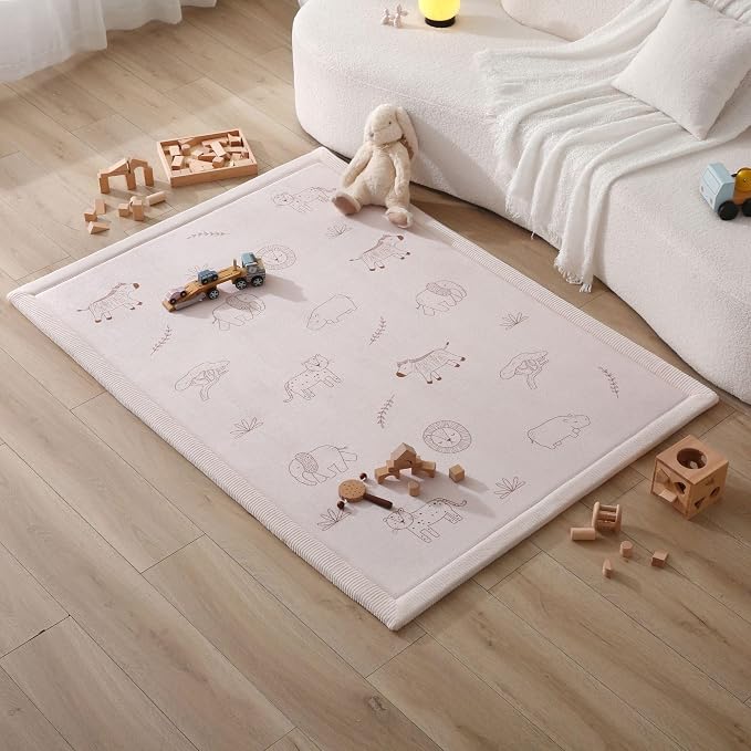 Hakuna Matte CloudSoft Baby Play Mat for Floor 47" x 67" Safari Animals | Coral Velvet high-density foam Rug for Crawling Cozy Play – Non-Slip, Water-Resistant, Easy-Care Tummy Time Mat