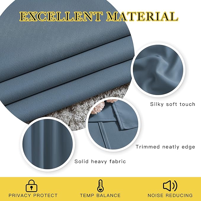 NICETOWN Smoky Blue Curtain Panels - Home Decoration Thermal Insulated Solid Grommet Blackout Curtains/Drapes for Hall/Sliding Door (80" Wide by 108" Long, Set of 2)