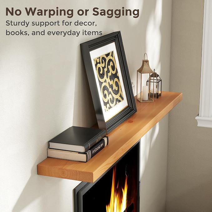 Axeman 55 Inch Floating Shelves for Wall, 9.3" Deep High End Solid Real Wood Wall Shelves with Heavy Duty Invisible Bracket for Living Room, Bedroom, Kitchen, Bathroom, Set of 1, Natural