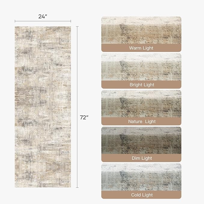 Lofus 2X 6 Area Rug for Hallways, Gold Abstract Washable Runner Rugs with Non Slip Rubber Backing, Low Pile Soft Carpet Runner for Kitchen Bathroom Bedroom Laundry