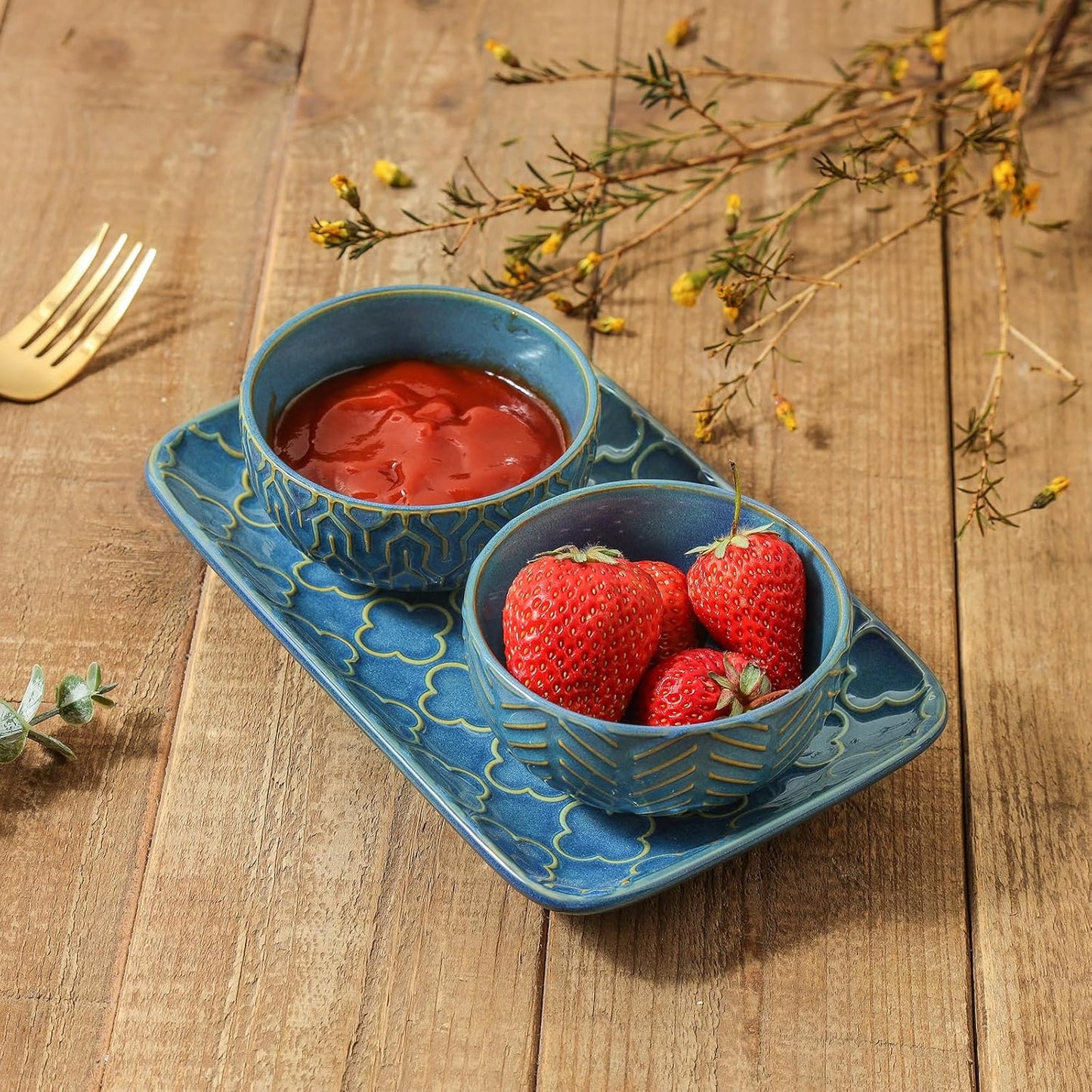 Sureasy Mini Ceramic Dipping Bowls – 4 oz, 3.5 Inch Small Bowls for Sauces & Side Dishes, Microwave & Dishwasher Safe, Set of 4, Blue