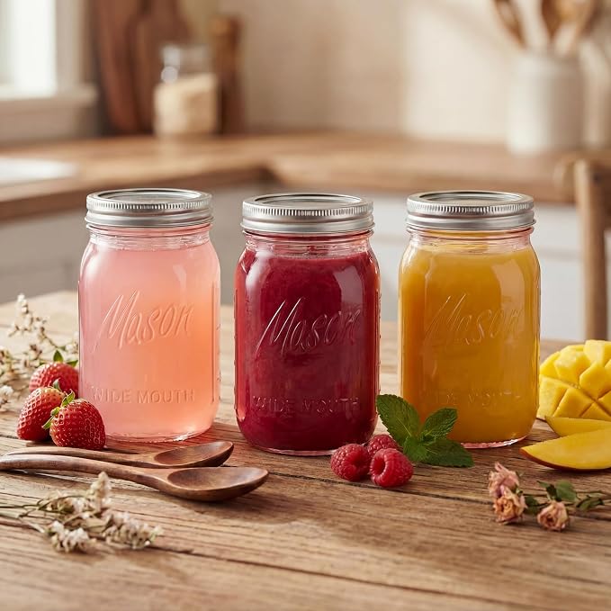 Rubtlamp Pink Mason jar 32 oz, 12 Pack Glass Jars - Wide Mouth Mason Jars with Airtight Lids for Pickling, Fermenting, Food Storage&DIY Crafts, Microwave & Dishwasher Safe