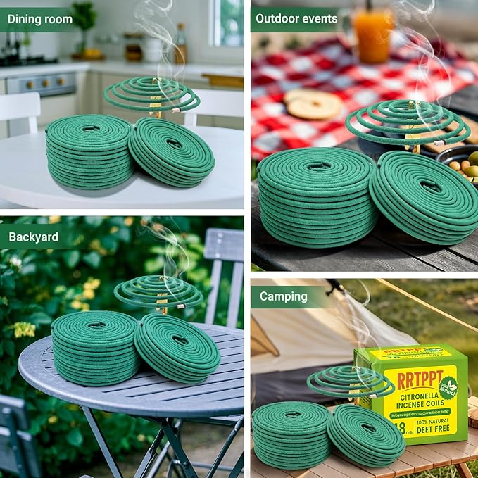 Citronella Incense coils, Made from Natural Plants, Suitable for Outdoors, Indoors, by the Pool, in the Yard, 48 coils and Coil Holders.