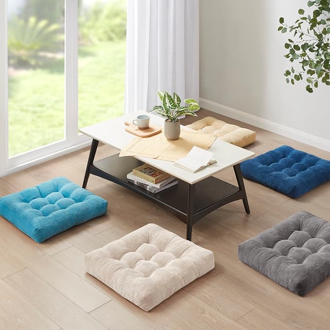 Degrees of Comfort Floor Cushion 6 Pack for Meditation, Home Office & Studio – Corduroy Soft Seating Set, 22 Inch, High-Density Foam, Square Shape, Coffee