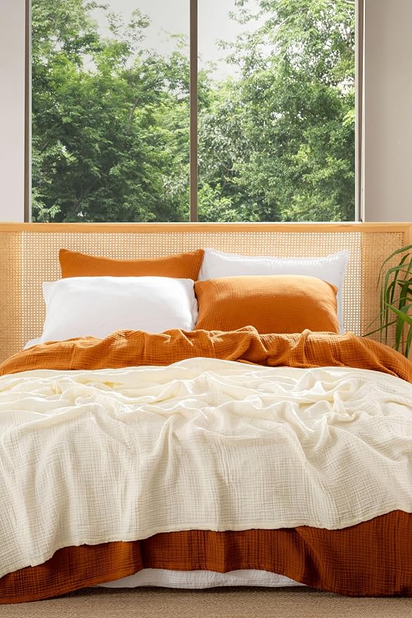 Muslin Blanket - Pure 100% Turkish Cotton Airy Soft Light Versatile Gauze Throw Blanket for Bed, Couch, Sofa (Cinnamon Brown, King Size (95" x 110" inch))