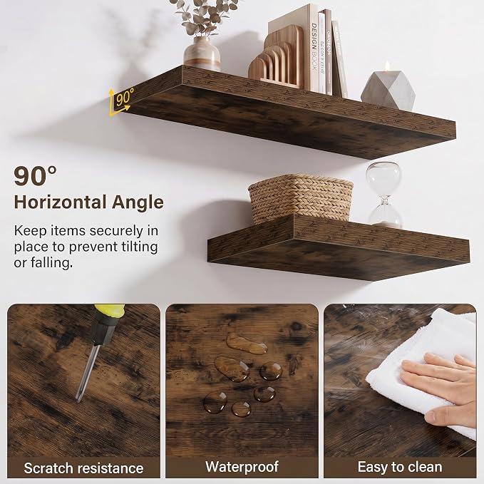 Acovy 10" Extra Deep Floating Shelves for Wall, 72" Long Wood Wall Shelves Set of 2 for Bathroom Bedroom Kitchen Living Room Laundry Room, Modern Floating Shelf for Home Decor