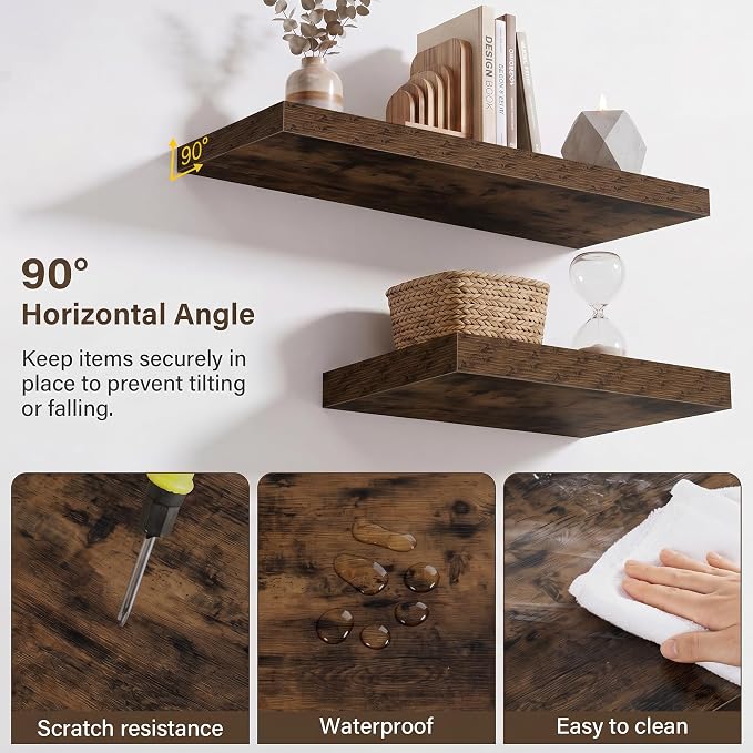 Acovy 10" Extra Deep Floating Shelves for Wall, 30" Long Wood Wall Shelves Set of 2 for Bathroom Bedroom Kitchen Living Room Laundry Room, Modern Floating Shelf for Home Decor