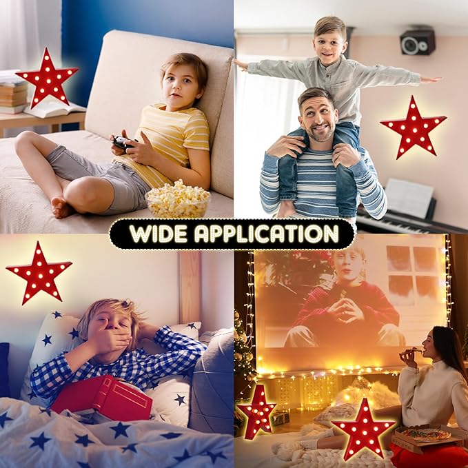 Tarpop 4 Pcs Star Plastic Night Light Battery Operated LED Marquee Star Sign Party Movie Theater Decor Room Wall Lamp for Kids Baby Child Girl Gifts, Birthday Party Christmas Home Bar(Red)