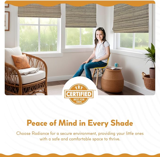 Radiance Cordless Bamboo Roman Shades for Windows - Flatweave Bamboo Blinds for Reduce Bright Light - Easy to Lift & Fold Up Window Shades - Driftwood - 35 in. W x 48 in. L - (02208870E)