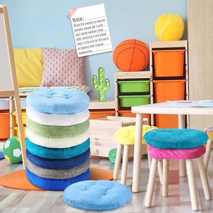 Fumete 16 Pcs 16 Inch Floor Cushions Pillow for Kids Bulk Classroom Round Flexible Seating Floor Cushions for Students Home Daycare School Reading Corner Yoga Meditation Picnic (Ocean and Sky Tones)