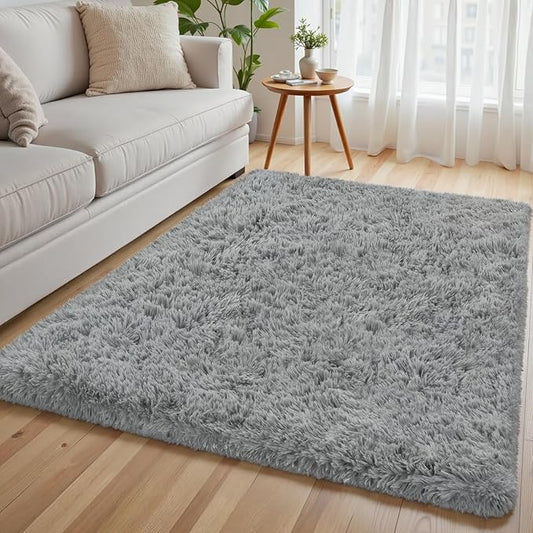 4x6 Area Rug for Living Room, Ultra Soft Fluffy Shag Rugs for Bedroom, Non-Slip Large Fuzzy Plush Rug Indoor Floor Carpet for Nursery Kids Office Dorm Modern Decor, Light Gray