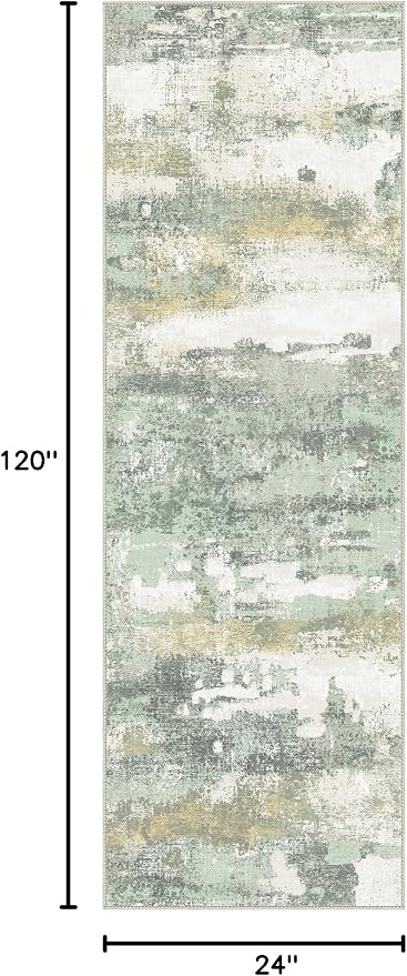 BEIMO Runner Rug for Hallway Kitchen, 2x10 Machine Washable Runners Rug for Entryway, Light Green Soft Modern Abstract Throw Rugs, Low Pile Floor Carpet with Non Slip Backing