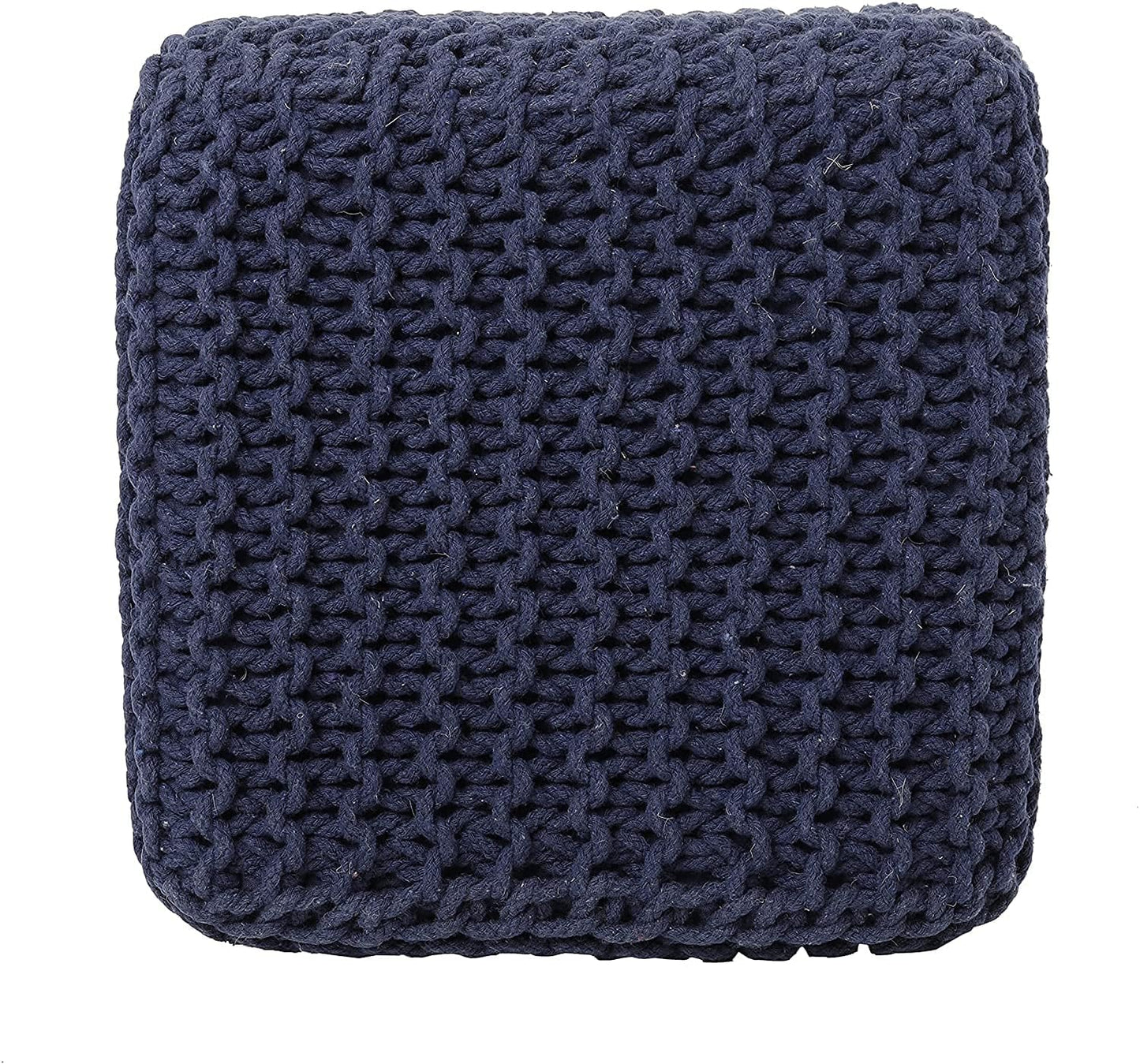 REDEARTH Square Hand Knitted Pouf - Foot Stool Ottoman Coffee Table - Cotton Cord Boho Pouffe - Poof Accent Footrest for Living Room - Bedroom - Library (16" x 16" x 16") - Navy Blue
