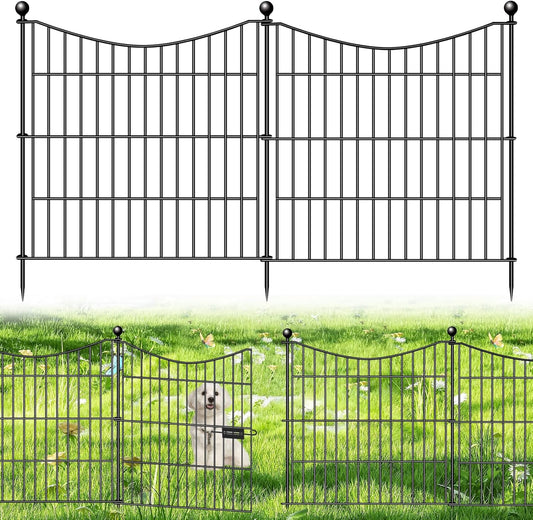 10 Panels Decorative Garden Fence with Gate, 24 in(H) X 20 ft(L) No Dig Dog Fence Animal Barrier Outdoor for Yard, Rustproof Metal Garden Edging and Borders, Temporary Fencing Stakes