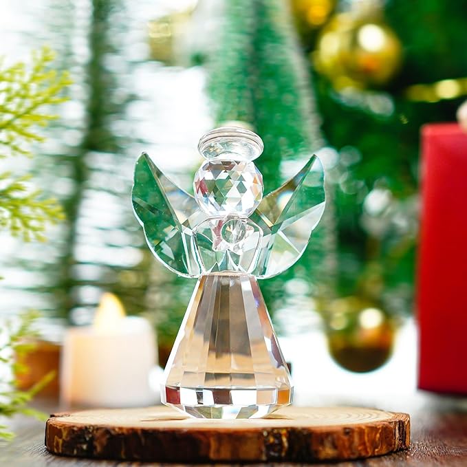 3.3in Glass Angel Figurines Crystal Guardian Angel Gifts for Women Clear Angels Collectible Decor Gift for Valentines, Mother's Day, Birthday