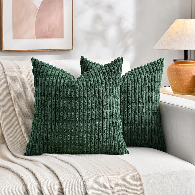 Fancy Homi 4 Packs Decorative Throw Pillow Covers for Living Room Couch Bed, Modern Farmhouse Boho Home Décor Accent Cushion Case, 18" x 18" (Pack of 4), Forest Green