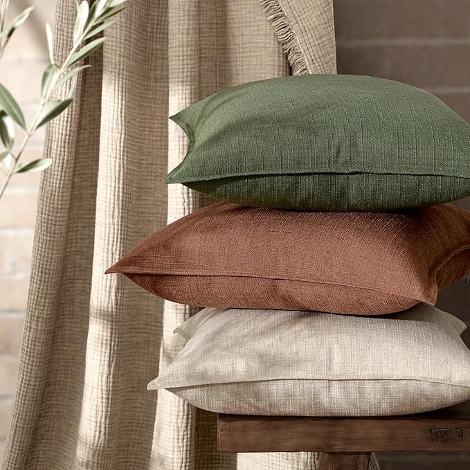 MIULEE Pack of 2 Thick Textured Couch Throw Pillow Covers, Oatmeal Linen Decorative Pillow Covers 20x20, Neutral Cushion Cases for Sofa Bed Living Room Modern Farmhouse Home Decor, No Filling