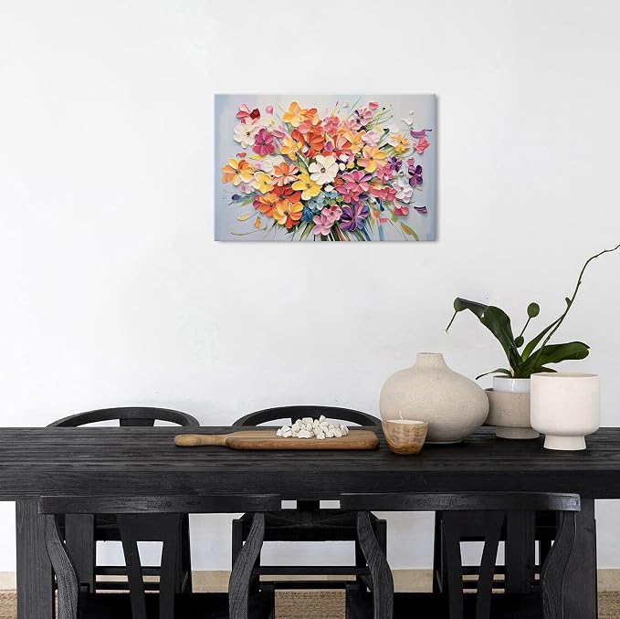 Abstract Floral Wall Art Bathroom Wall Decor Colorful Pink Orange Flower Prints Daisy Wildflower Painting Bedroom Watercolor Natural Botanical Poster Artwork for Living Room Home Decorations 16x24"