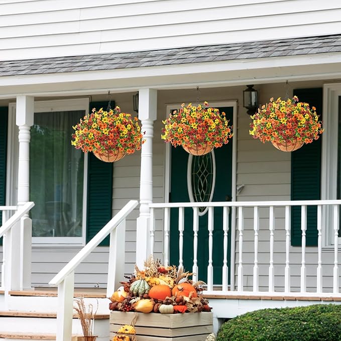 Artificial Flowers Fake Hanging Basket for Outdoor Spring Summer Decoration, 12 Bundles Faux Hanging Plants UV Resistant, Realistic Silk Flower for Outside Planters Porch Patio Balcony Yard Garden