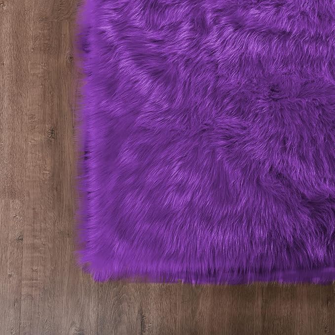 Goolela Purple Area Rug 5x7 Fluffy Fuzzy Furry Carpet for Bedroom Living Room Faux Sheepskin Fur Shaggy Plush Soft Washable Rectangle