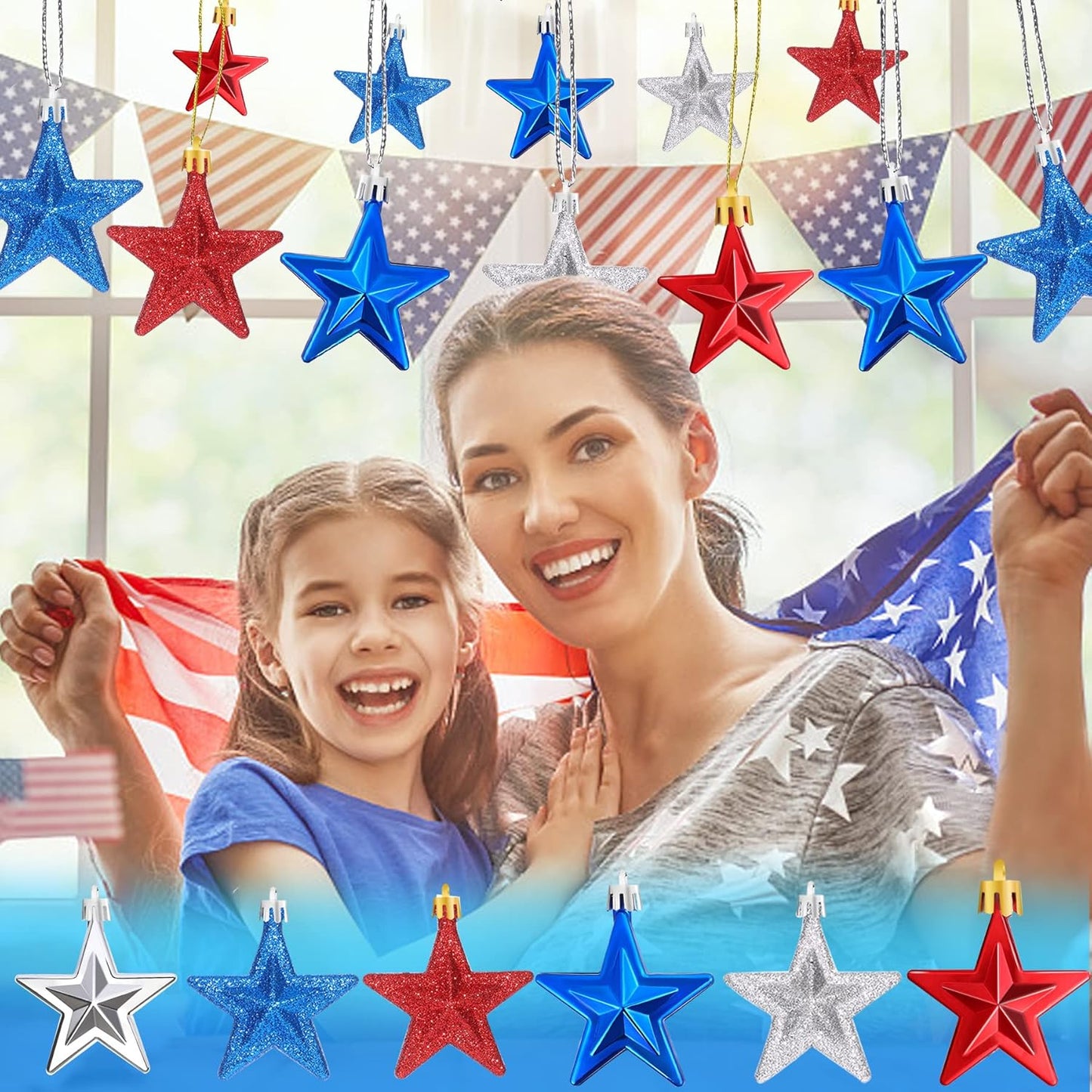 JULMELON 24Pcs Patriotic Christmas Ornaments Red White Blue Ornaments Patriotic Tree Decorations Christmas Tree Decorations for Home Party Decorations