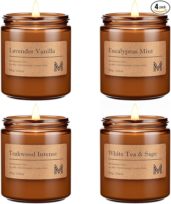 M&SENSE 4 Pack Candle Gift Set, Aromatherapy Scented Candle for Home Fragrance, Natural Soy Wax Candles for Stress Relief, Yoga, Long Lasting Small Jar Candle Gift Set for Birthday Housewarming