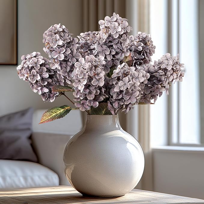 Ttranewsoo Fake Flowers Hydrangea Silk Flowers with Stems, Fake Grayish Hydrangea Artificial Flowers Winter Flowers Artificial for Decoration Vase Decor 24"（Grayish Purple ） 8PCS Wthout Vase