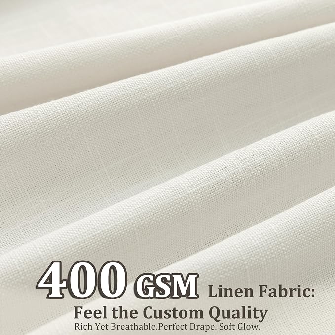 Pinch Pleated Linen Curtains 90 Inch, 2 Panels Premium 400GSM Memory Trained Semi Sheer Light Filtering Window Drapes for Living Room Bedroom Dining, Back Tab & Adjustable Hooks Rings , Birch Natural