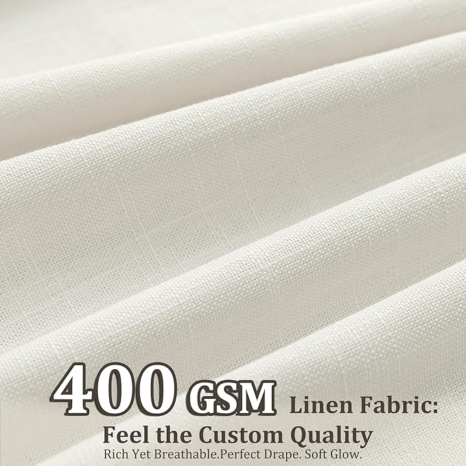 Pinch Pleated Linen Curtains 102 Inch, 2 Panels Premium 400GSM Memory Trained Semi Sheer Light Filtering Window Drapes for Living Room Bedroom Dining, Back Tab & Adjustable Hooks Rings , Birch Natural