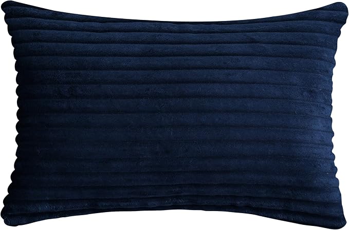 TangDepot Velvet Big Corduroy Pillow Covers 12x24 Navy Blue 2-Pack | Soft wide-stripe corduroy pillow cover, hidden zipper, machine washable, easy refresh, for bedroom living room indoor outdoor