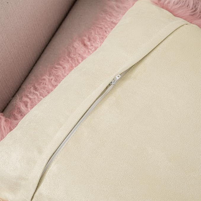 Real Tibetan Mongolian Lamb Fur Throw Pillow Cover Sheepskin Wool Fur Decorative Pillow Case Cushion Cover, Pink, 18''x18''