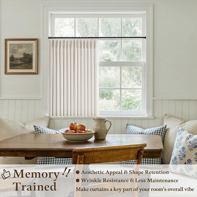 Natural Short Linen Curtains 36 Inch Length 2 Panel Set for Small Windows Bedroom Rustic Farmhouse Linen Light Filtering Pinch Pleated Drapes Back Tab Semi Sheer Kitchen Curtains 36 Inches Long